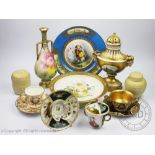 A selection of 19th century and later decorated porcelain to include a Royal Doulton bottle vase,