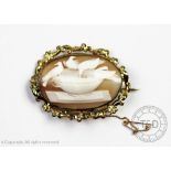 A Victorian carved shell cameo brooch 'The Doves of Pliny',