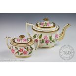 An English porcelain tea pot and sucrier and cover, probably Spode circa 1825,