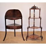 A Victorian walnut four tier corner what not, 120cm H,