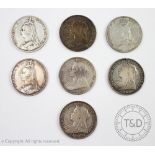 Seven Queen Victoria silver Crowns, comprising, 1889, 1891 (x2), 1894, 1896, 1897, 1900,