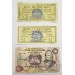 A collection of seven Scottish bank notes, to include; Bank of Scotland, £1,