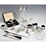 A selection of silver to include, a silver cased christening egg cup, Barker Brothers Silver Ltd,