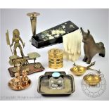 A selection of objects of virtue to include a Art Deco silver and guilloche enamel topped inkwell,