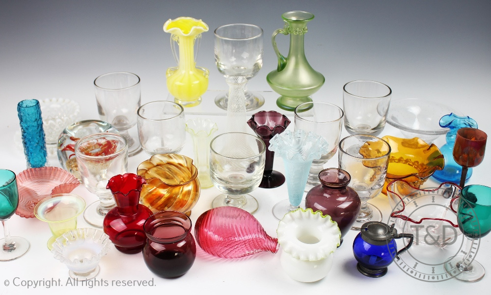 A selection of glassware to include an Art Nouveau Stevens & Williams iridescent vase, 9cm high,