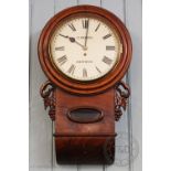 A Victorian mahogany cased fusee drop dial wall clock, the enamel dial signed C.