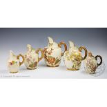 Five Royal Worcester porcelain Blush Ivory flat backed jugs, shape No.