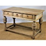An 18th century style continental light oak table, with three drawers,