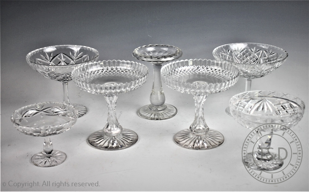 A selection of glass to include a 19th century facet cut patch stand, 15cm high,