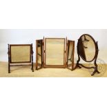 An inlaid walnut triple plate dressing table mirror, 54cm H,