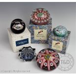 Five paperweights comprising; Caithness miniature forget me not, boxed,
