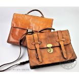 Two Gentleman's tan leather satchels, one stamped 'Marianelli',