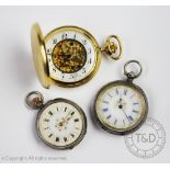 A 19th century continental silver ladies fob watch,