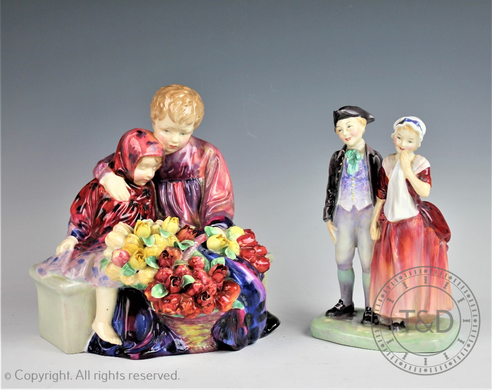 A Royal Doulton 'Flower seller's children', HN1342, 20cm high and Royal Doulton 'Courting', HN2004',