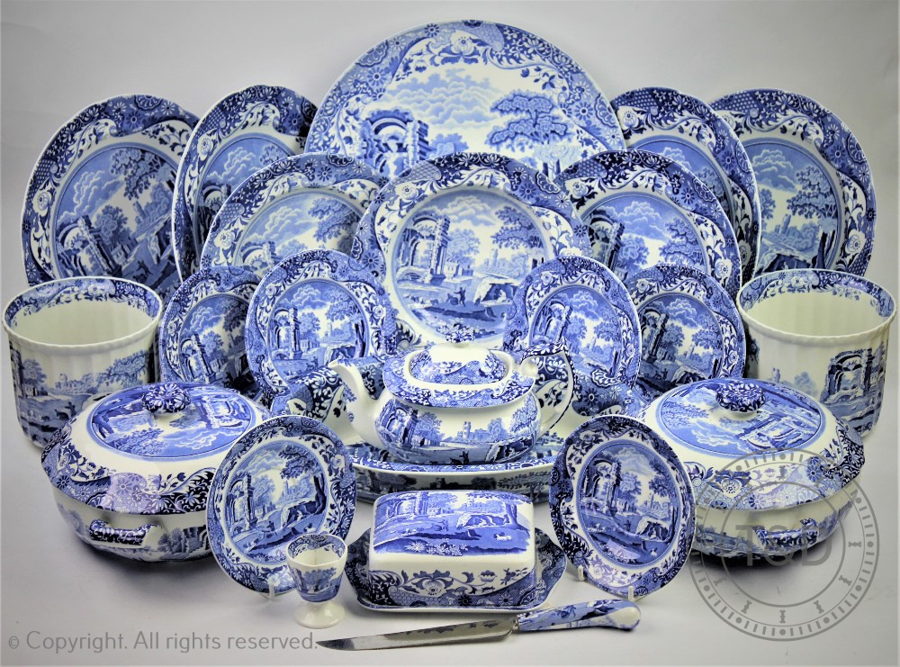 A collection of Spode Italian pattern dinner wares to include a pair of tureens and covers,