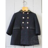 A vintage Harrods childs Harris Tweed winter coat, double breasted with two pockets,