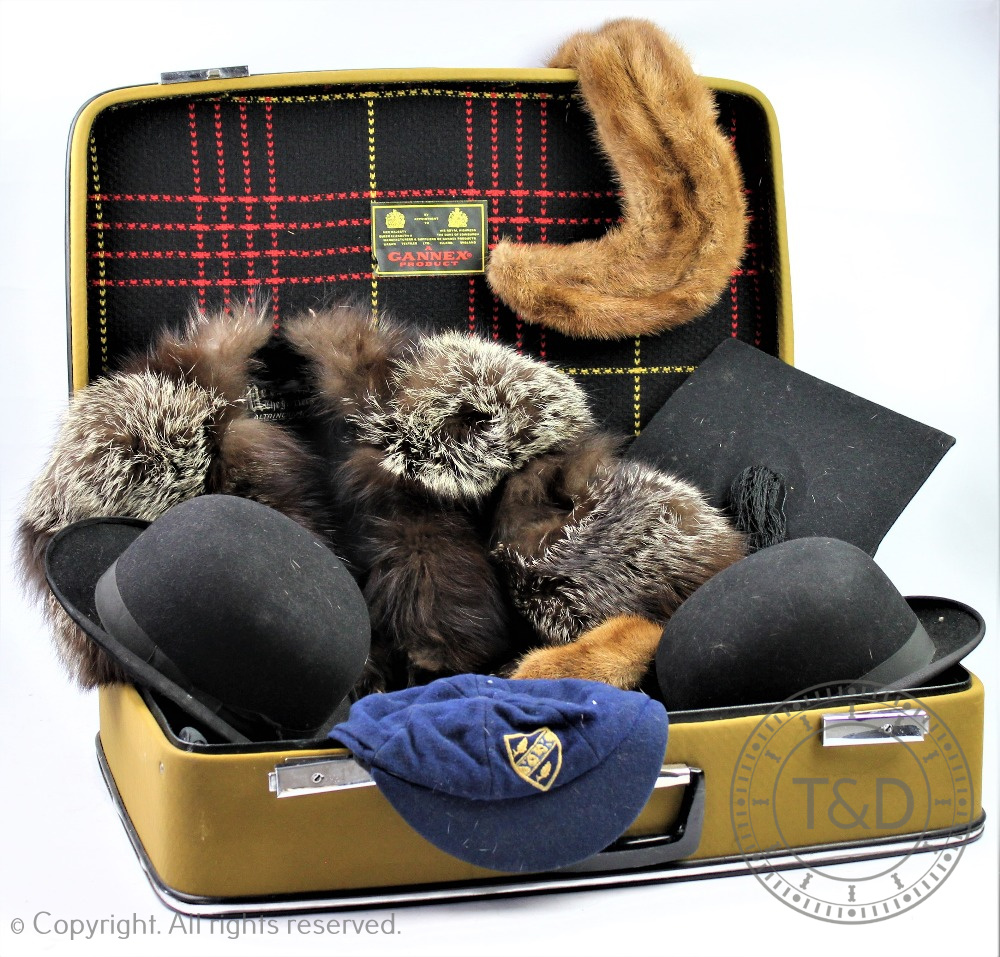 A selection of Vintage clothing accessories to include a Christys London graduate Mortarboard cap,