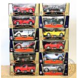 A collection of twelve boxed Burago car models, to include a Ferrari 550, a VW Beetle 1998,
