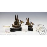 Two Maltese 917 standard silver model sailing ships, on ebonised bases, 17cm high,