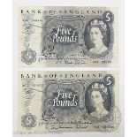 Two Bank of England £5 notes: J.Q.