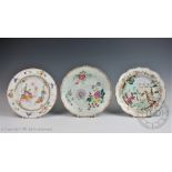 Three Chinese porcelain 18th century famille rose plates including a European export example