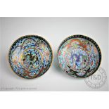 A pair of 19th century Chinese cloisonne bowls of small proportions,