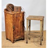 An Edwardian ash pot cupboard, 79cm H, with a vintage stool,