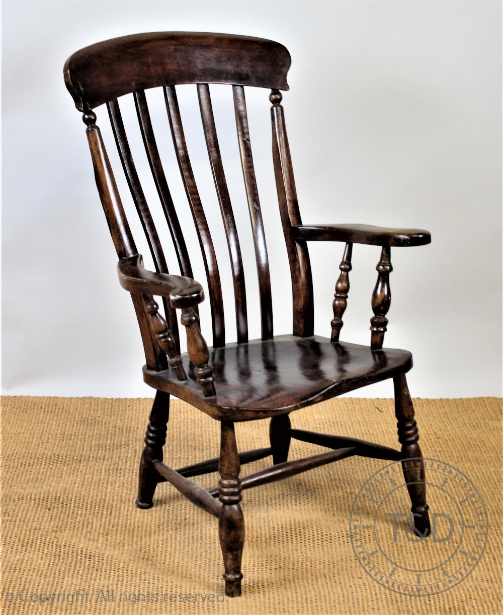 A 19th century beech and ash chair country kitchen chair, with solid seat on turned legs,