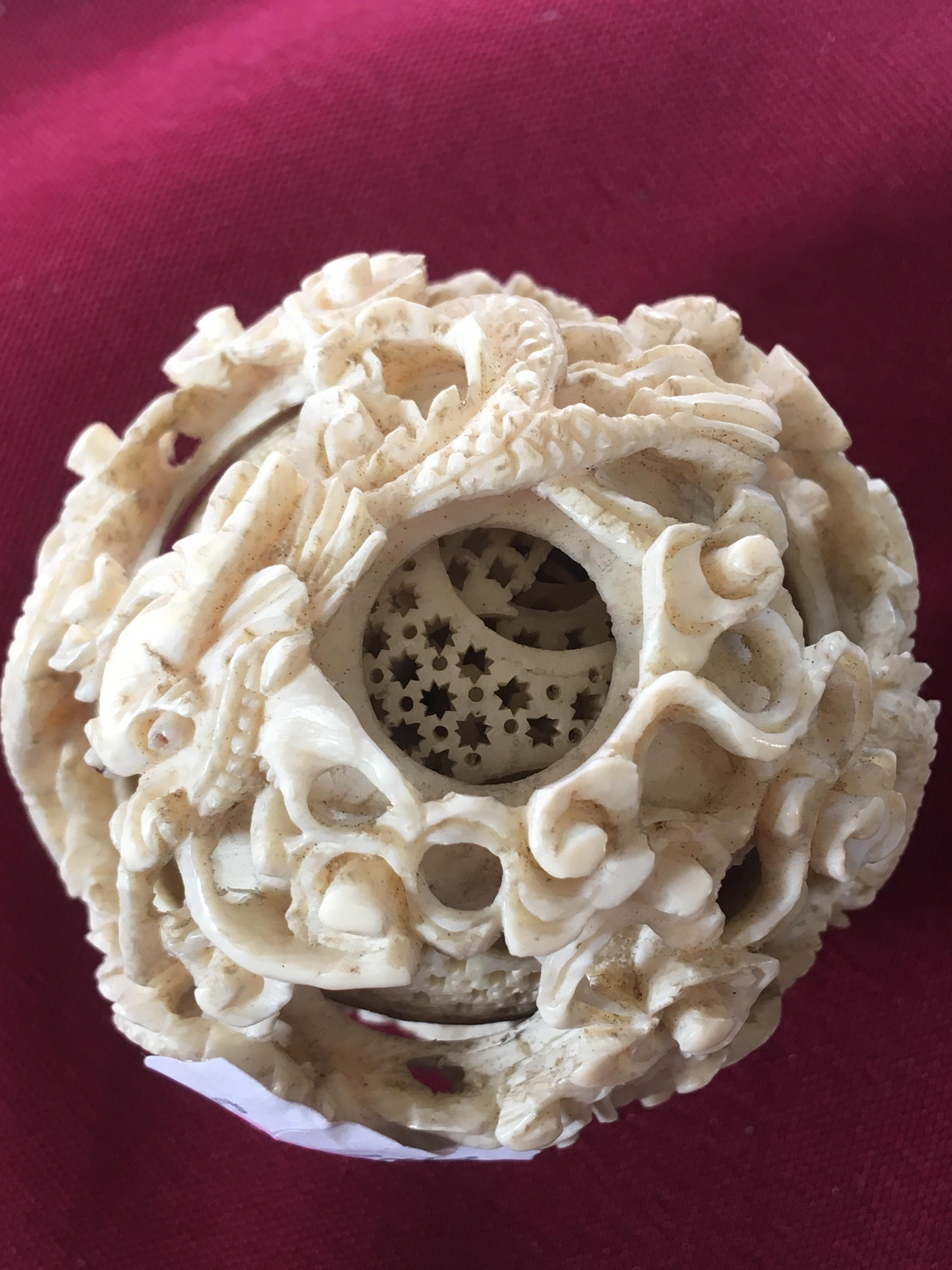 A late 19th century Chinese Canton carved ivory puzzle ball and stand, - Image 3 of 11