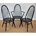 A set six Ercol Quaker patter dining chairs, including two with arms,
