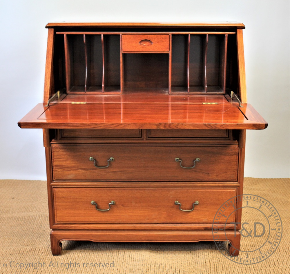 A modern Chinese hardwood bureau, with fall enclosing a compartmented interior, - Image 2 of 2