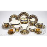 A selection of Coalport Japanese Grove pattern tea wares to include a sucrier and stand, slop bowl,