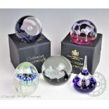 Five paperweights comprising; Caithness Celtic Weare, boxed, May Dance, boxed,