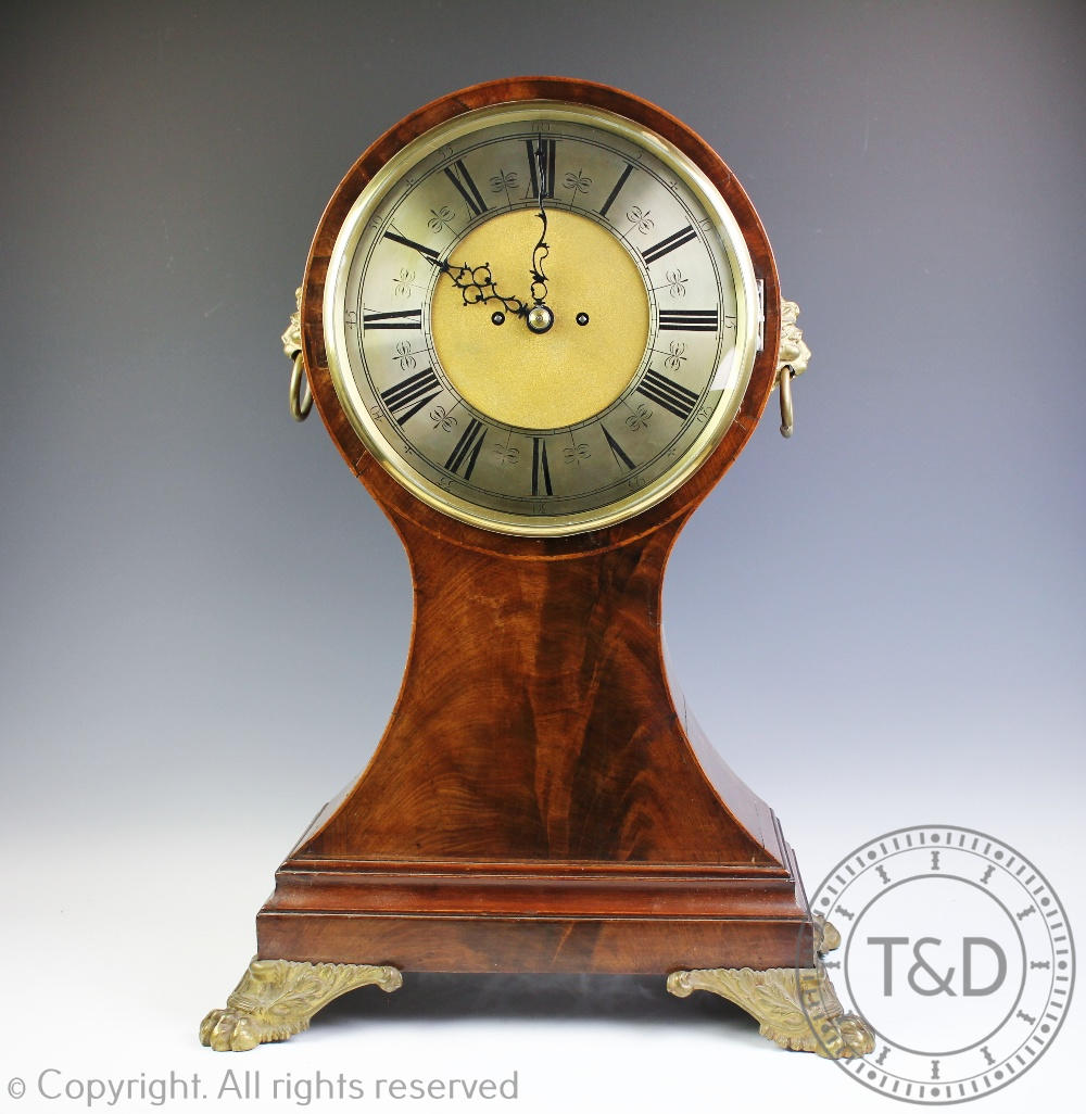 An unusually large late 19th century twin fusee mahogany balloon clock,