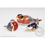 Three Royal Crown Derby paperweights comprising; pheasant, wren and robin,