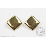 A pair of 9ct gold square form polished finish clip earrings, makers mark 'RJC', gross weight 7.
