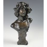 A modern Art Nouveau bronze bust of a maiden after Emmanuel Villiers,