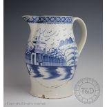 An unusually large pearlware jug, late 18th century, possibly Liverpool,