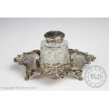 An Edwardian silver inkwell and stand, Walker & Hall, Sheffield 1903,