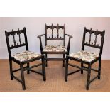 Five Ercol style stained wood dining chairs,