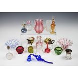 A selection of glassware to include two Venetian latticino glass pedestal bon bon dishes,