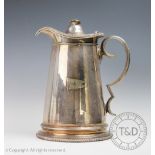 A late 19th century silver plated ewer and hinged cover engraved with a flag,