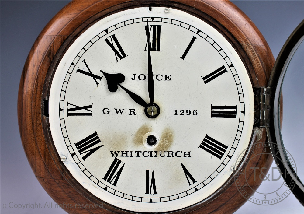 A fusee station type clock, with 20cm Roman numeral dial bearing 'Joyce GWR 1296 Whitchurch', - Image 2 of 12