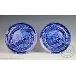 A pair of 19th century Staffordshire American market blue and white plates,