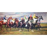 English School - 20th century, Oil on canvas, Horse racing scene - possibly Newmarket, Unsigned,