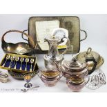 A selection of silver plated wares to include a Art Nouveau handled bread basket,