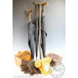 A selection of vintage items to include a silver mounted Victorian umbrella,