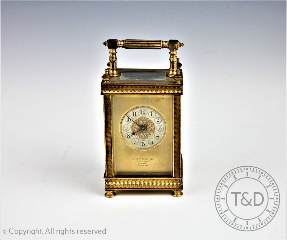 A Lund & Blockley of Bombay lacquered brass carriage timepiece, - Bild 4 aus 4