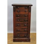 A Victorian walnut Wellington chest, with locking bar and seven graduated drawers, on plinth base,