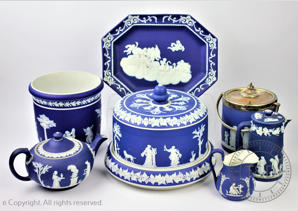 A selection of Wedgwood blue Jasperware,